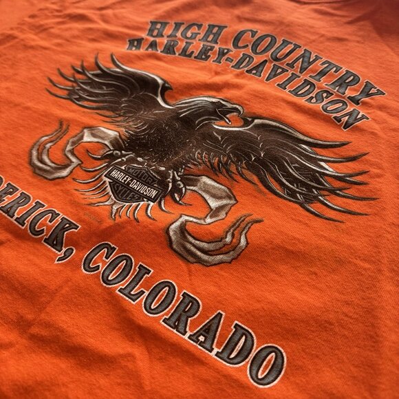 Vintage Y2K Harley Davidson 2003 High Country Eagle Frederick CO Orange Tee - Picture 1 of 6